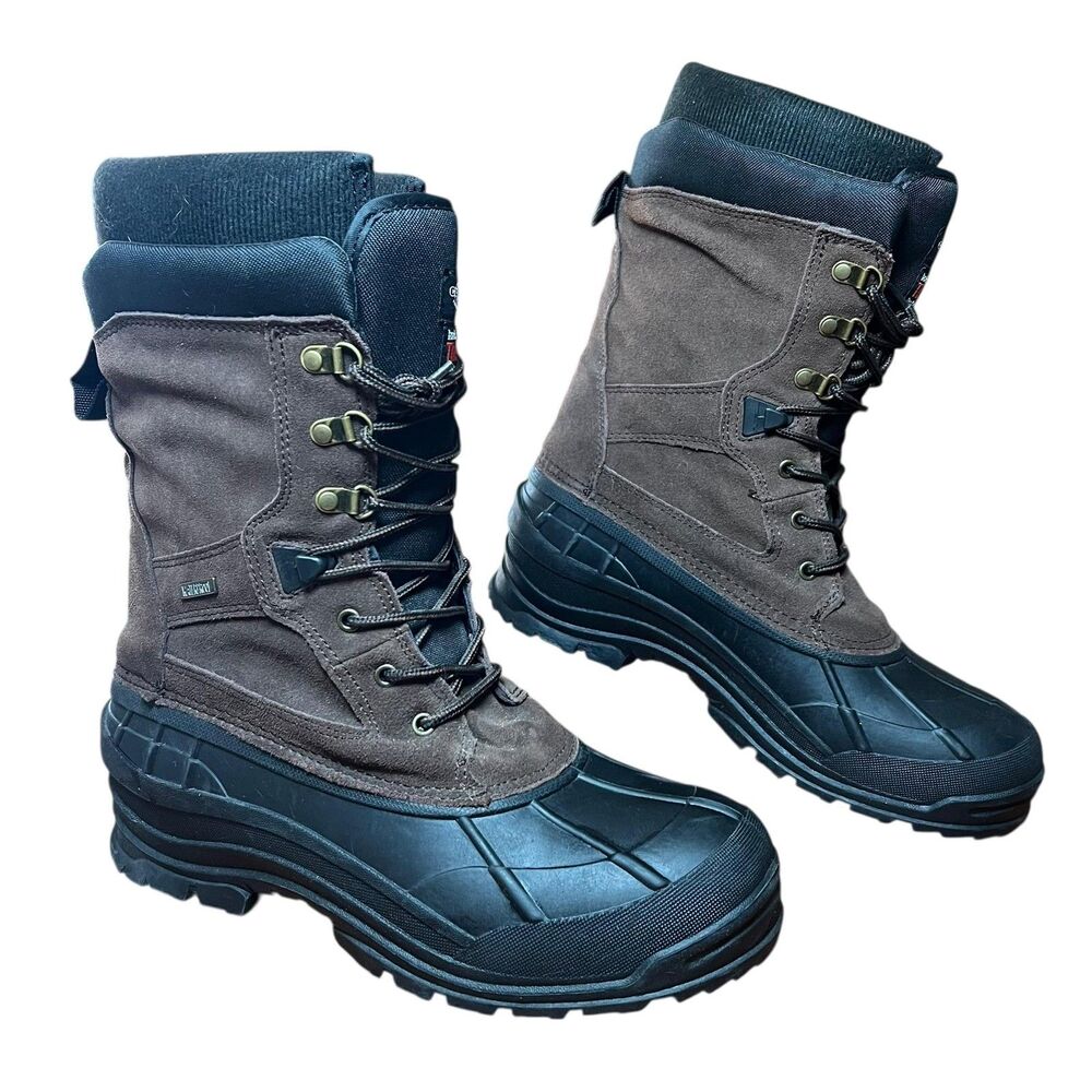 Snow Boots Mens Size 10 Brown Waterproof ThermoLite Duck Winter Insulated